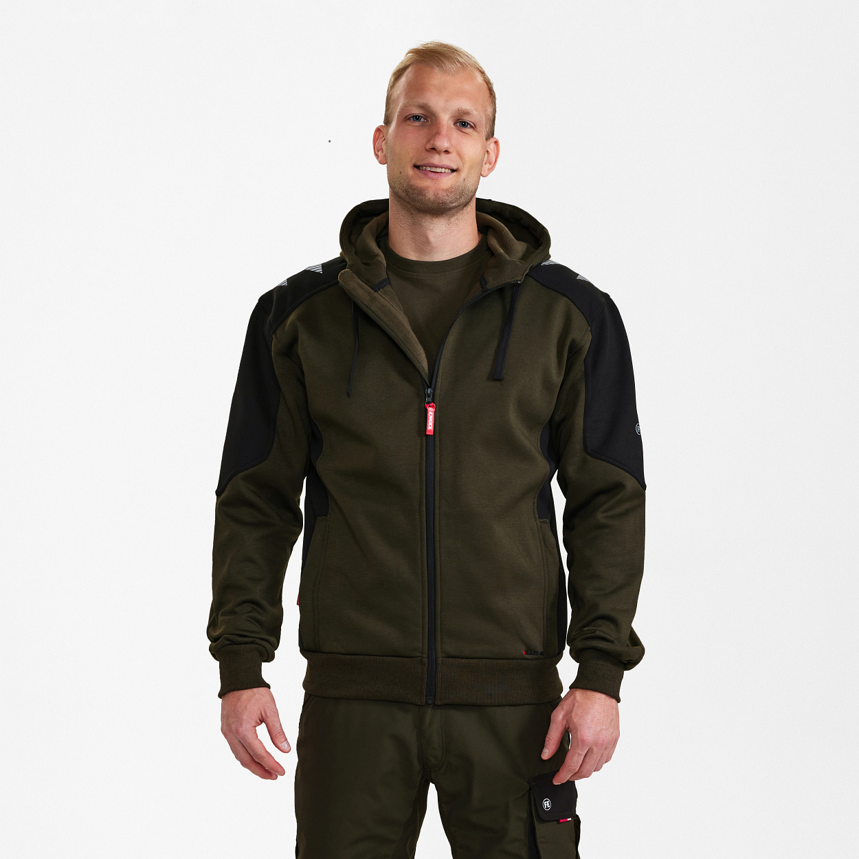 ENGEL Galaxy Sweatcardigan mit Kapuze in Forest Green/Schwarz, Größe XS