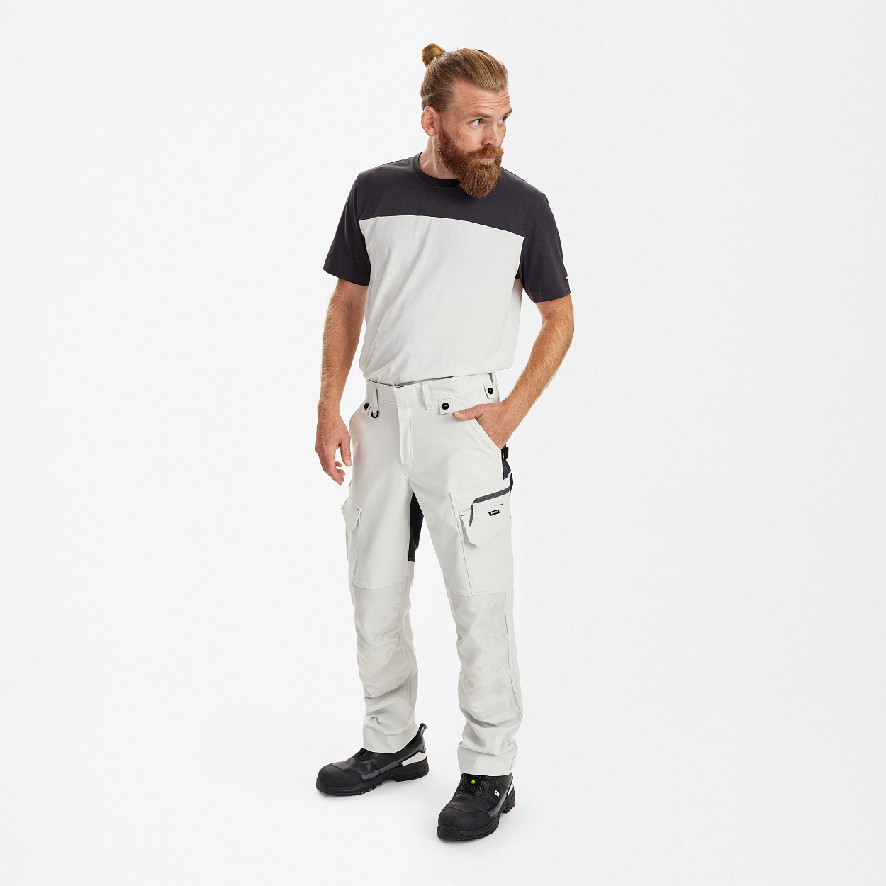 ENGEL Entire Arbeitshose mit 4-Wege-Stretch in Bone White / Anthracite Grey, Größe 26