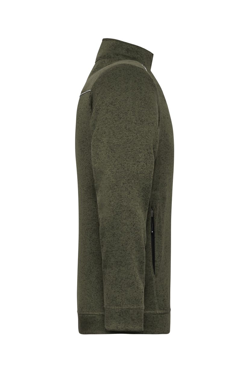 Men's Knitted Workwear Fleece Jacket - SOLID - "JN898" in Olive-Melange/Black, Größe 6XL - Daiber
