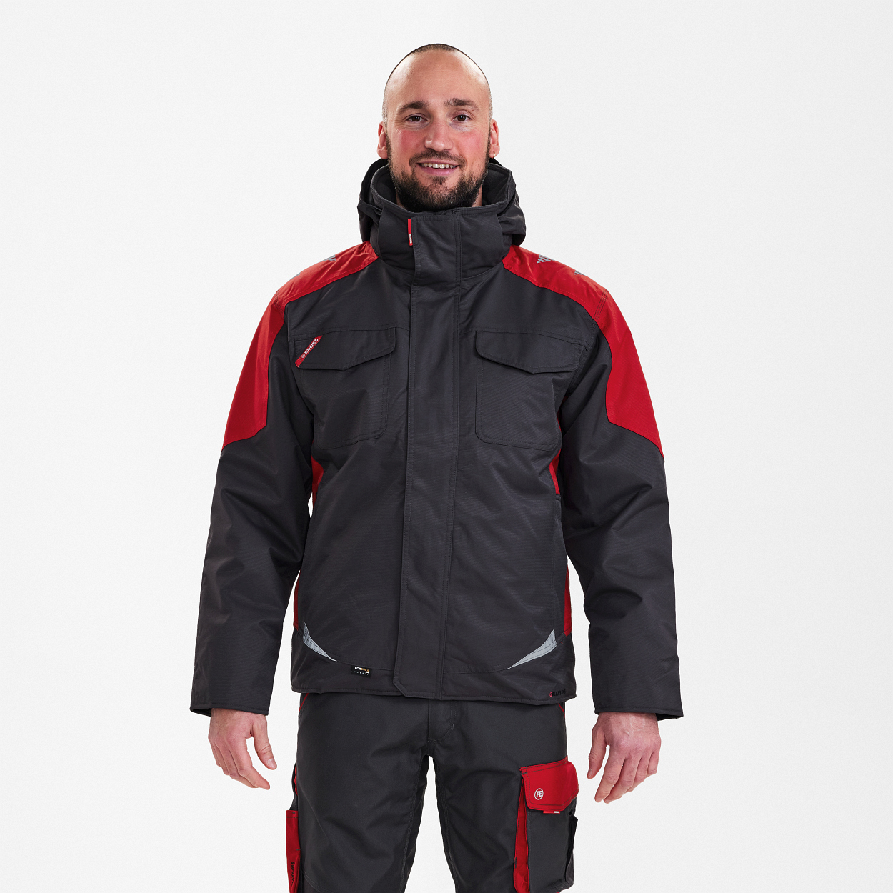 ENGEL Galaxy Winterjacke in Anthrazit Grau/Tomato Red, Größe XS