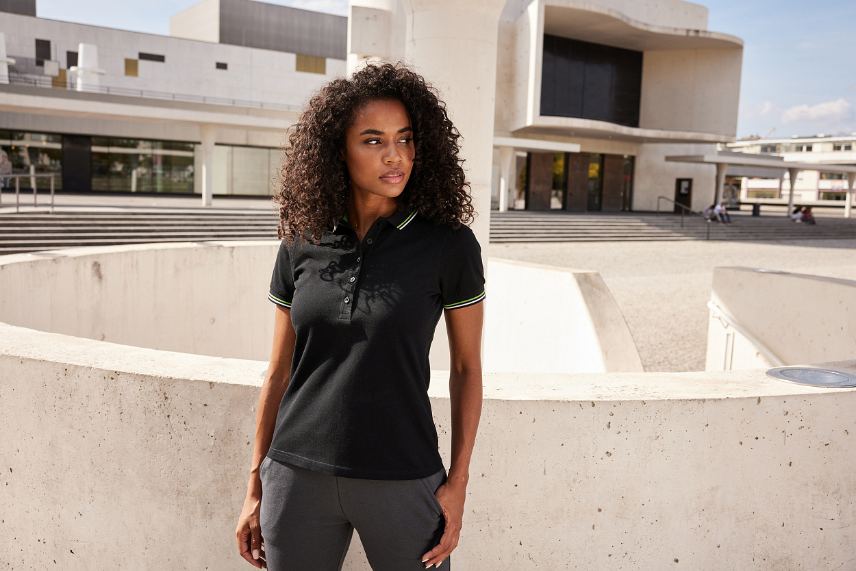 Ladies' Polo "JN1305" in Black/White/Turquoise, Größe 2XL - Daiber