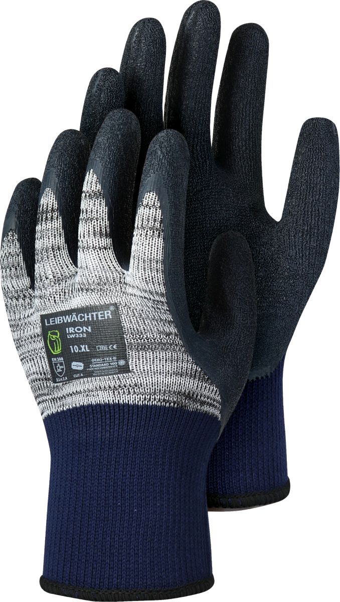 12er Pack Polyester-Handschuh mit Latex-Beschichtung LW333 "Iron" in Grau Gr. 11 - Leibwächter