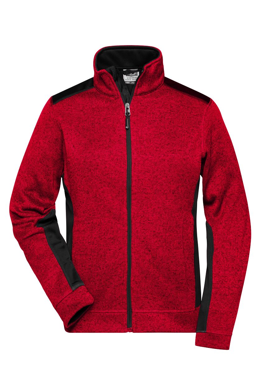 Ladies' Knitted Workwear Fleece Jacket - STRONG - "JN861" in Red-Melange/Black, Größe 4XL - Daiber