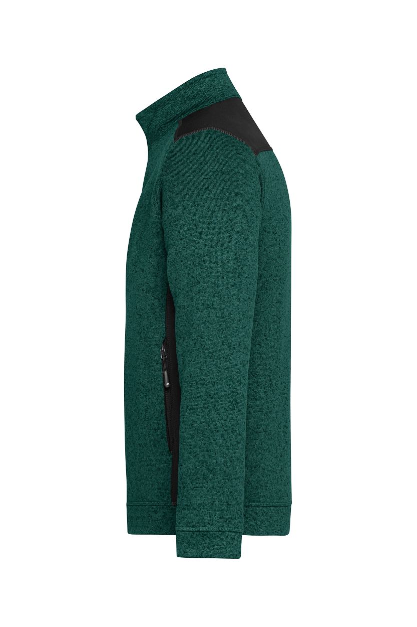 Men's Knitted Workwear Fleece Jacket - STRONG - "JN862" in Dark-Green-Melange/Black, Größe 6XL - Daiber