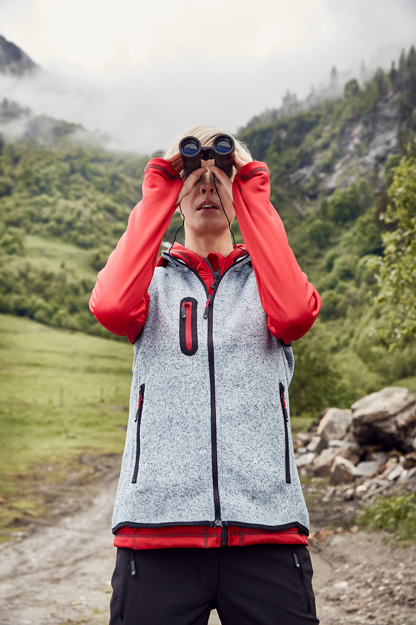 Ladies' Knitted Fleece Vest "JN773" in Royal-Melange/Red, Größe 2XL - Daiber