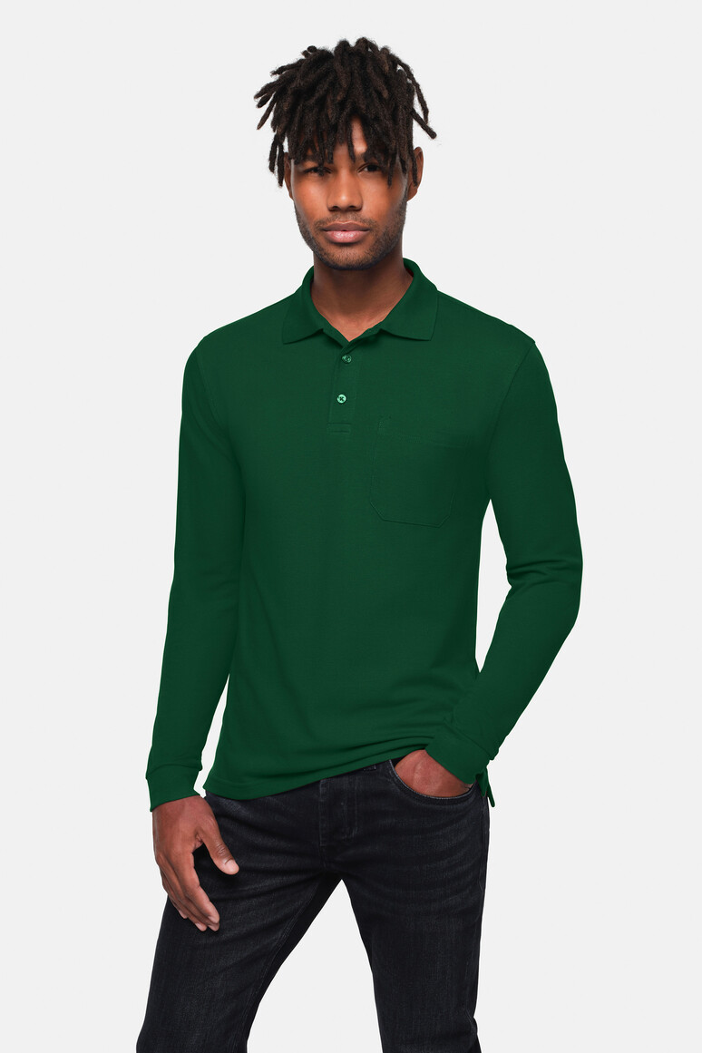 HAKRO 817 Pocket-Longsleeve-Polo MIKRALINAR® ECO in Tanne, Größe 6XL