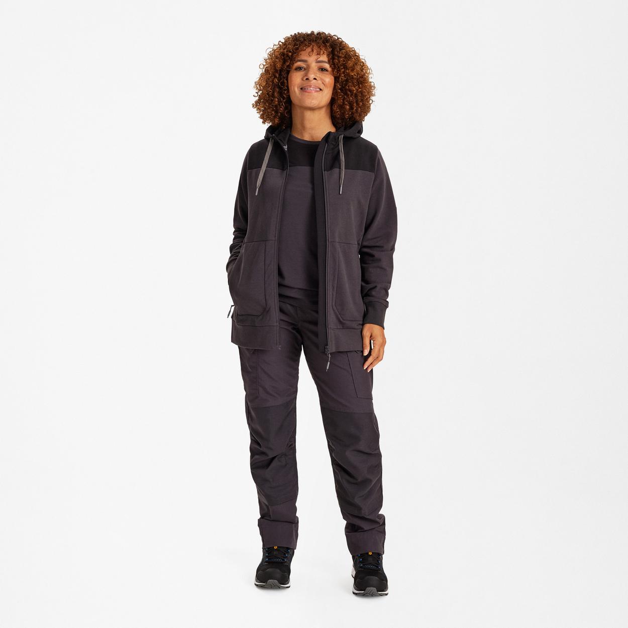 ENGEL Entire Damen Sweatcardigan mit Kapuze in Anthrazitgrau/Schwarz, Größe 3XL