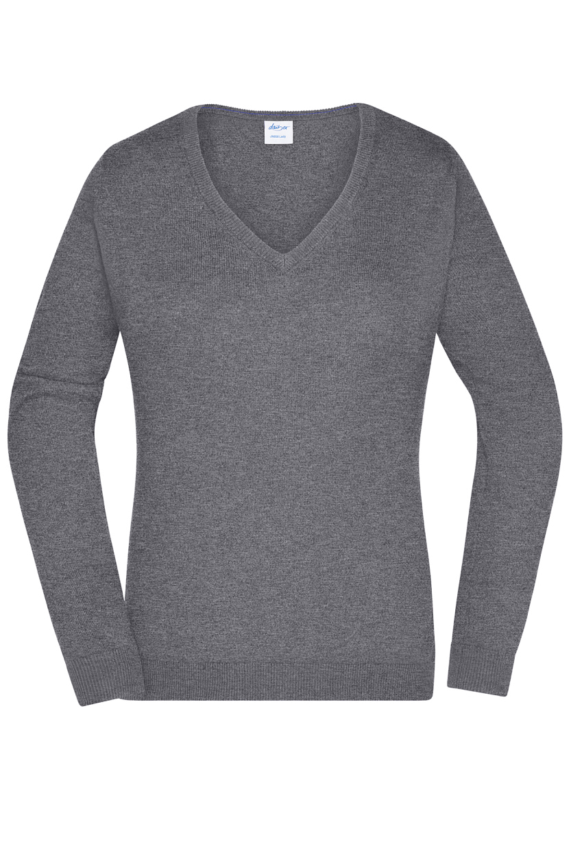 Ladies' V-Neck Pullover "JN658" in Grey-Heather, Größe 2XL - Daiber
