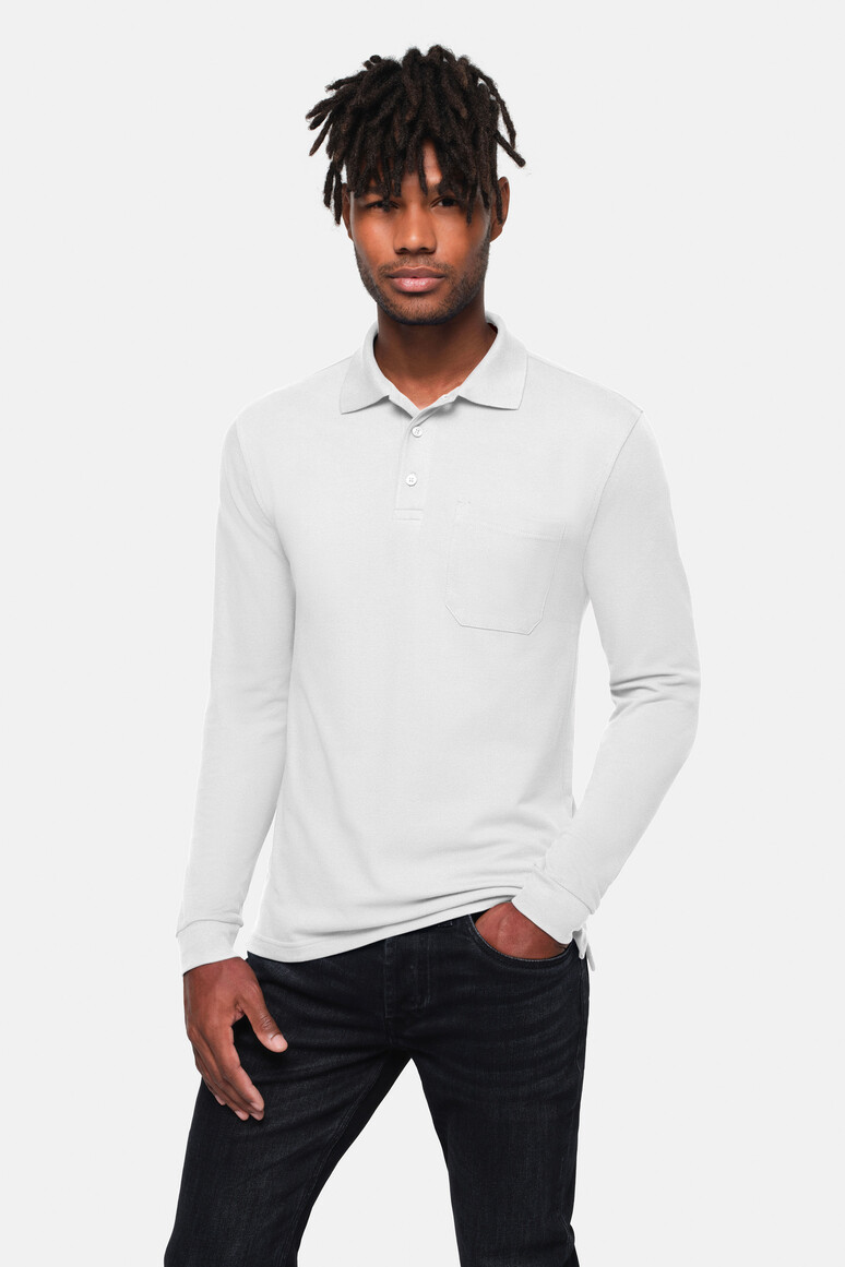 HAKRO 817 Pocket-Longsleeve-Polo MIKRALINAR® ECO in Weiß, Größe 6XL