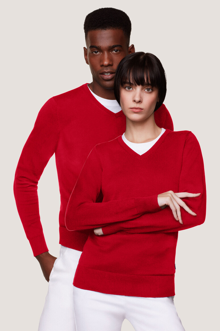 HAKRO 143 V-Pullover Premium-Baumwolle in rot, Größe 3XL