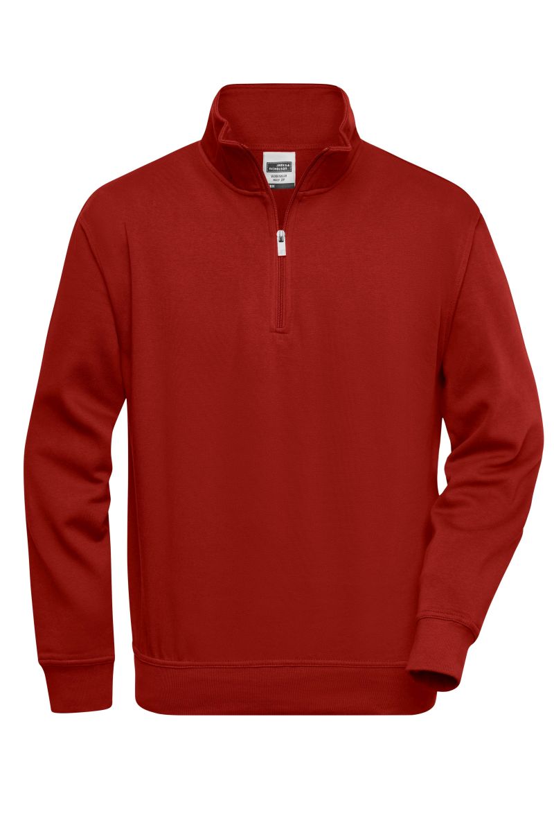 Workwear Half Zip Sweatshirt mit Stehkragen JN831 in Wein, Gr. XS von James & Nicholson
