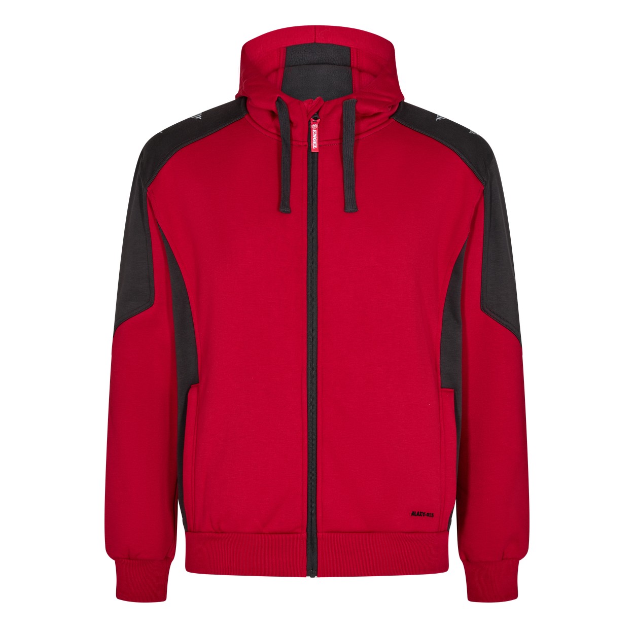 ENGEL Galaxy Sweatcardigan mit Kapuze in Tomato Red/Anthrazit Grau, Größe XS
