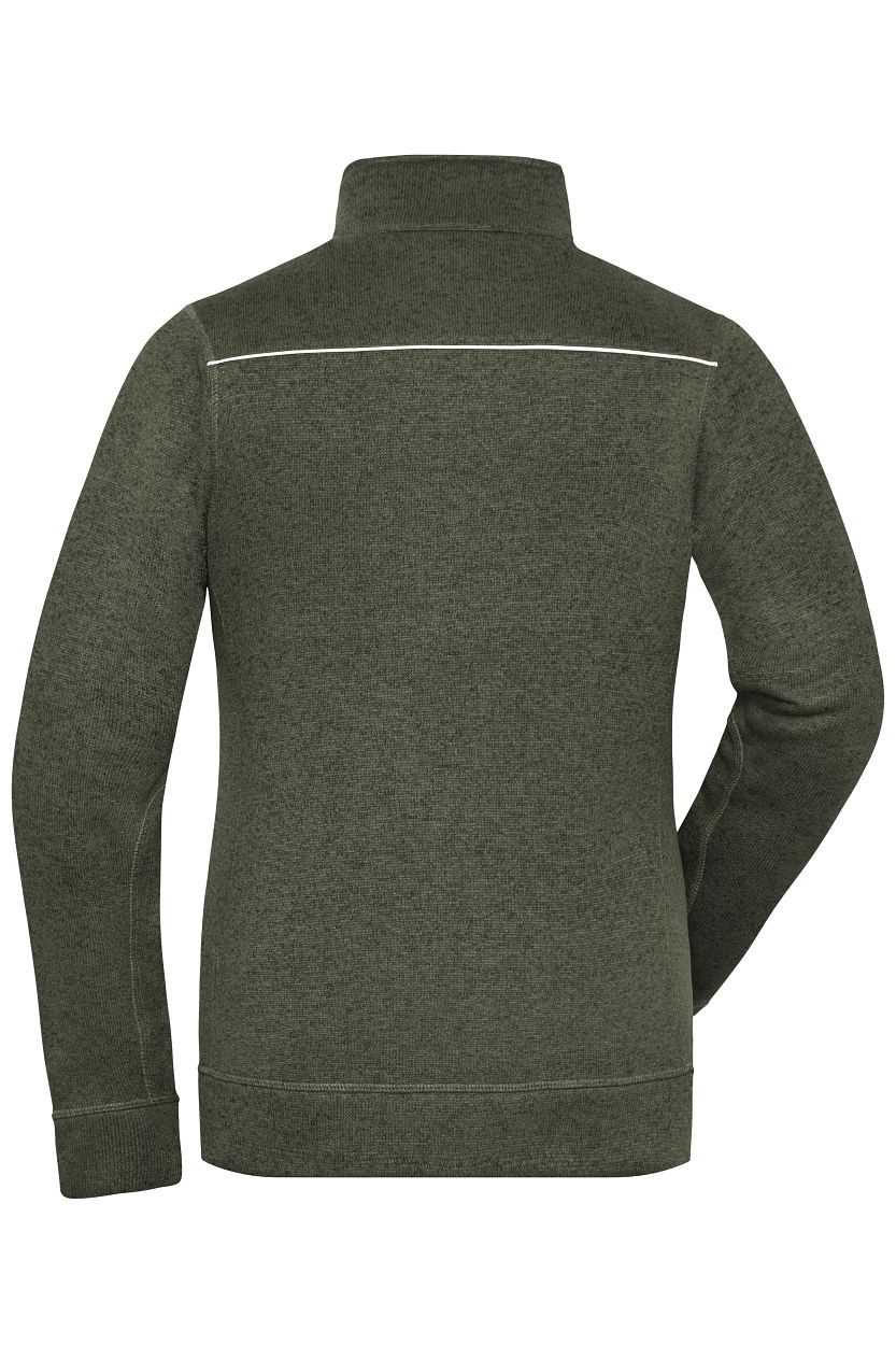 Ladies' Knitted Workwear Fleece Jacket - SOLID - "JN897" in Olive-Melange/Black, Größe 4XL - Daiber