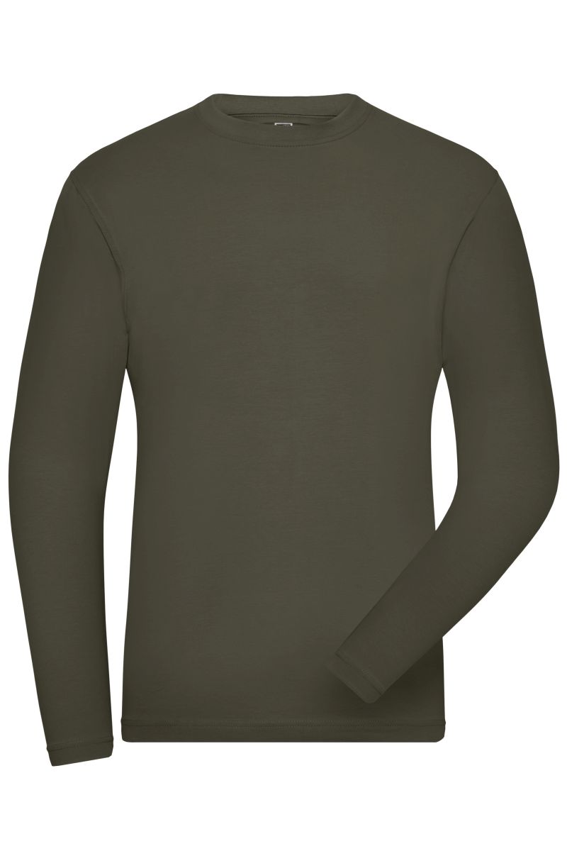 JN1804 Herren BIO Stretch-Longsleeve Work - SOLID - in Olive, Größe 2XL von James & Nicholson