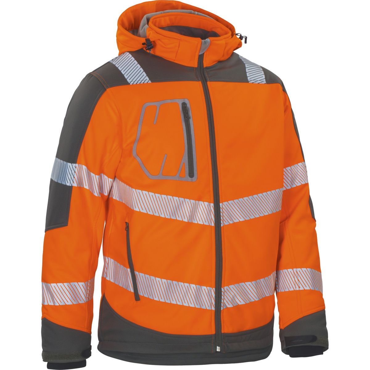Winter-Kontrast-Softshelljacke leuchtorange-grau von Vizwell