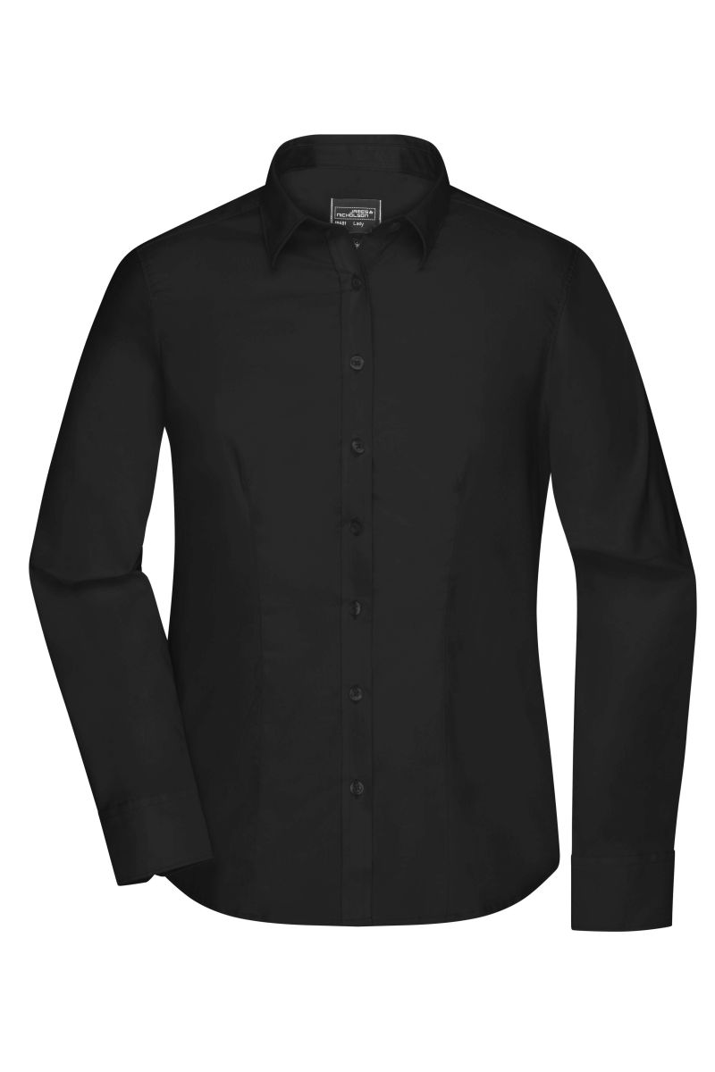 JN681 Damen Shirt Longsleeve Micro T-Shirtwill in Black, Größe S von James & Nicholson