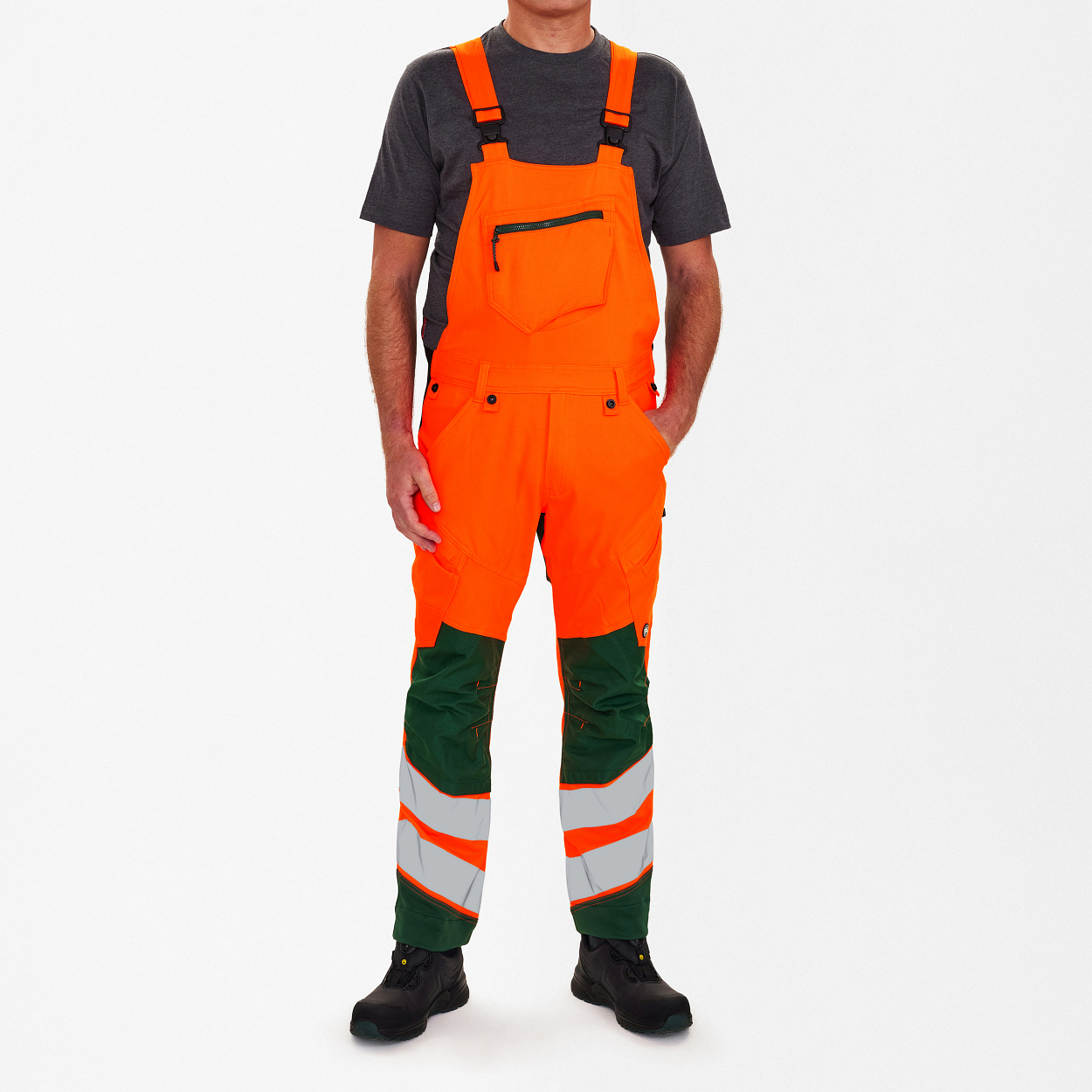 ENGEL Safety Latzhose in Orange/Grün, Größe 26