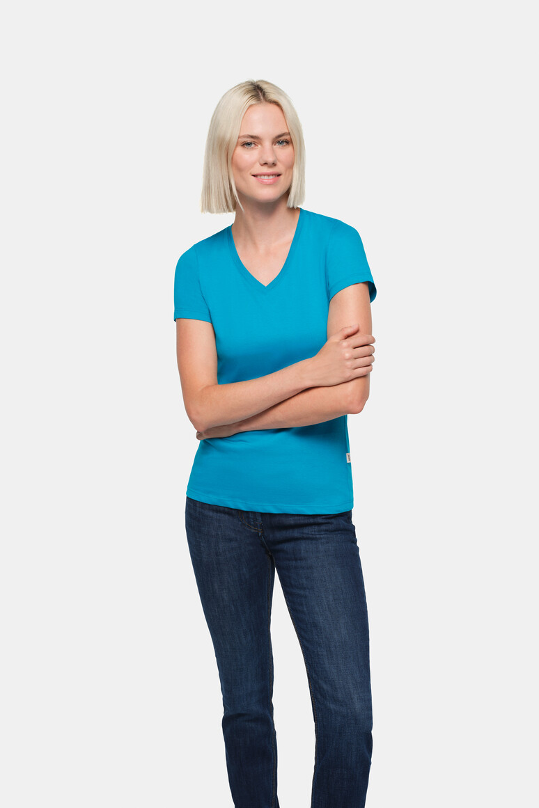 HAKRO 126 Damen V-Shirt Classic in Smaragd, Größe XL HAKRO 126 Damen V-Shirt Classic in Smaragd, Größe XL