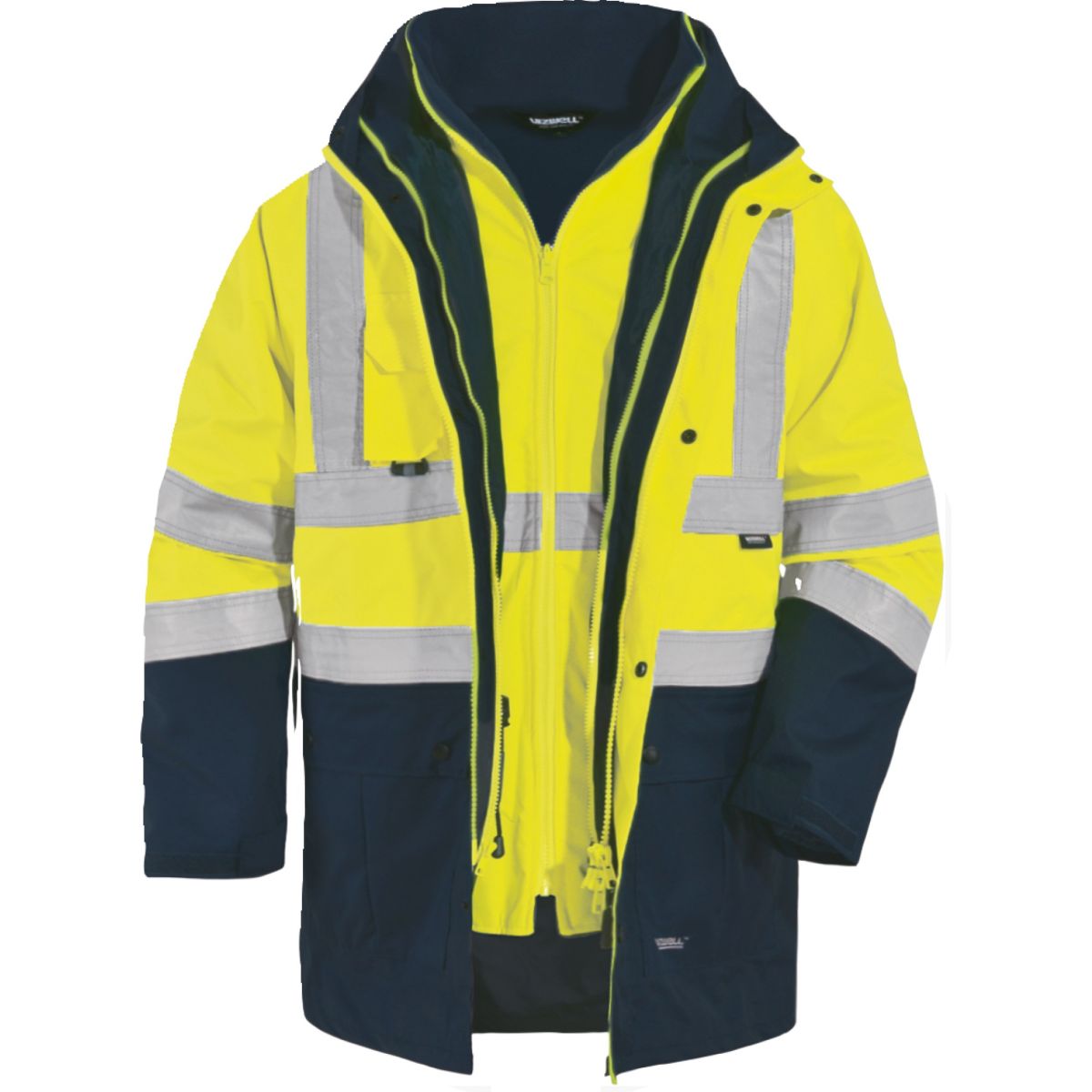 Regen- Warnschutz-Kontrast-Parka leuchtgelb-marine von Vizwell