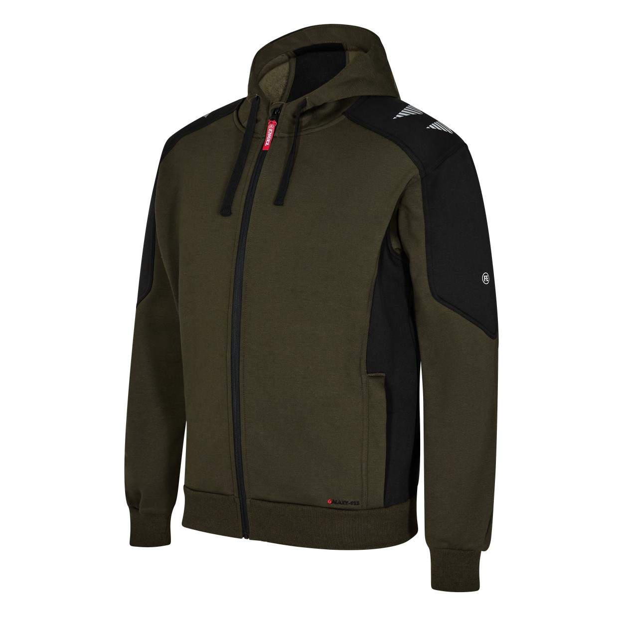 ENGEL Galaxy Sweatcardigan mit Kapuze in Forest Green/Schwarz, Größe 2XL