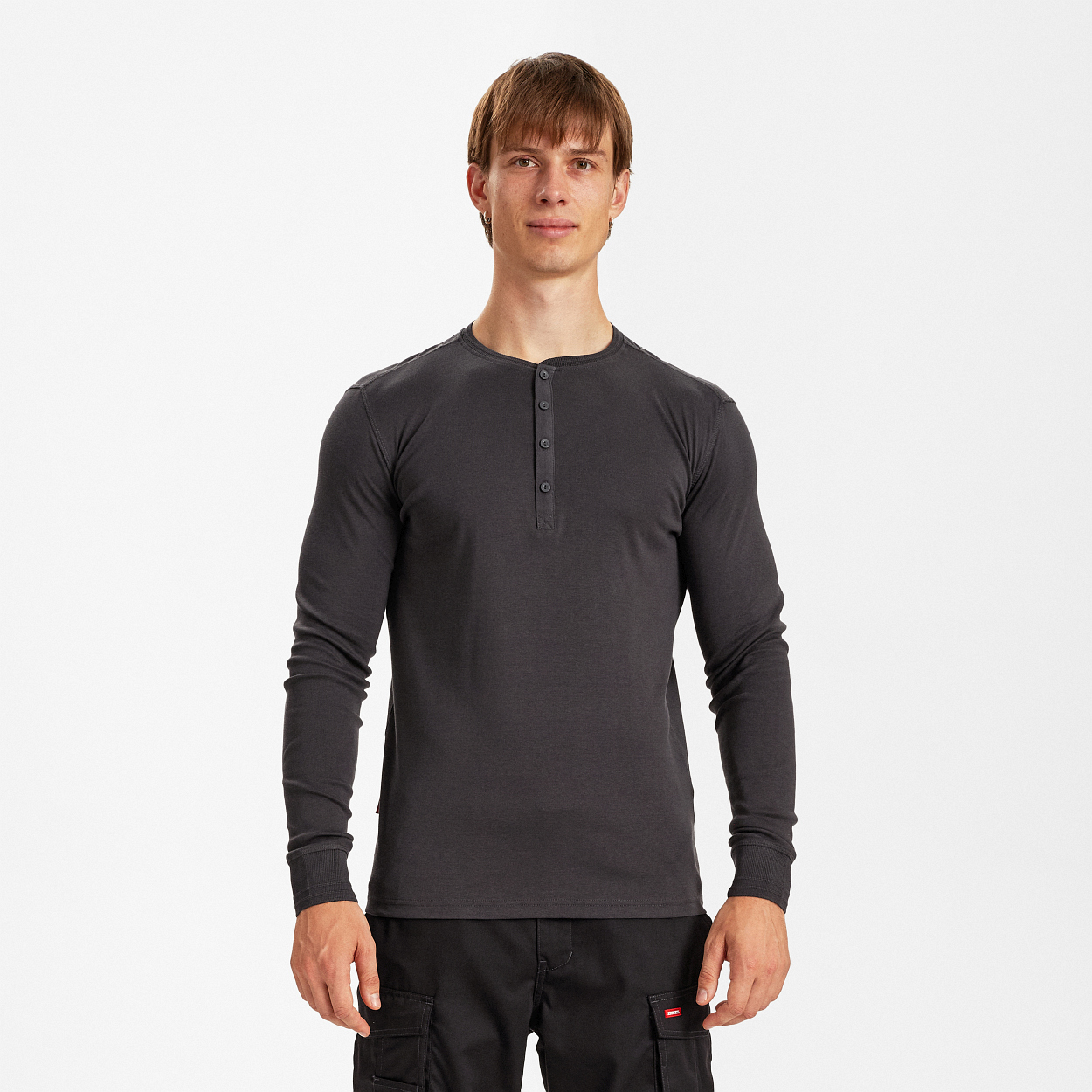 ENGEL Extend Grandad langarm-Shirt in Anthrazit Grau, Größe XS