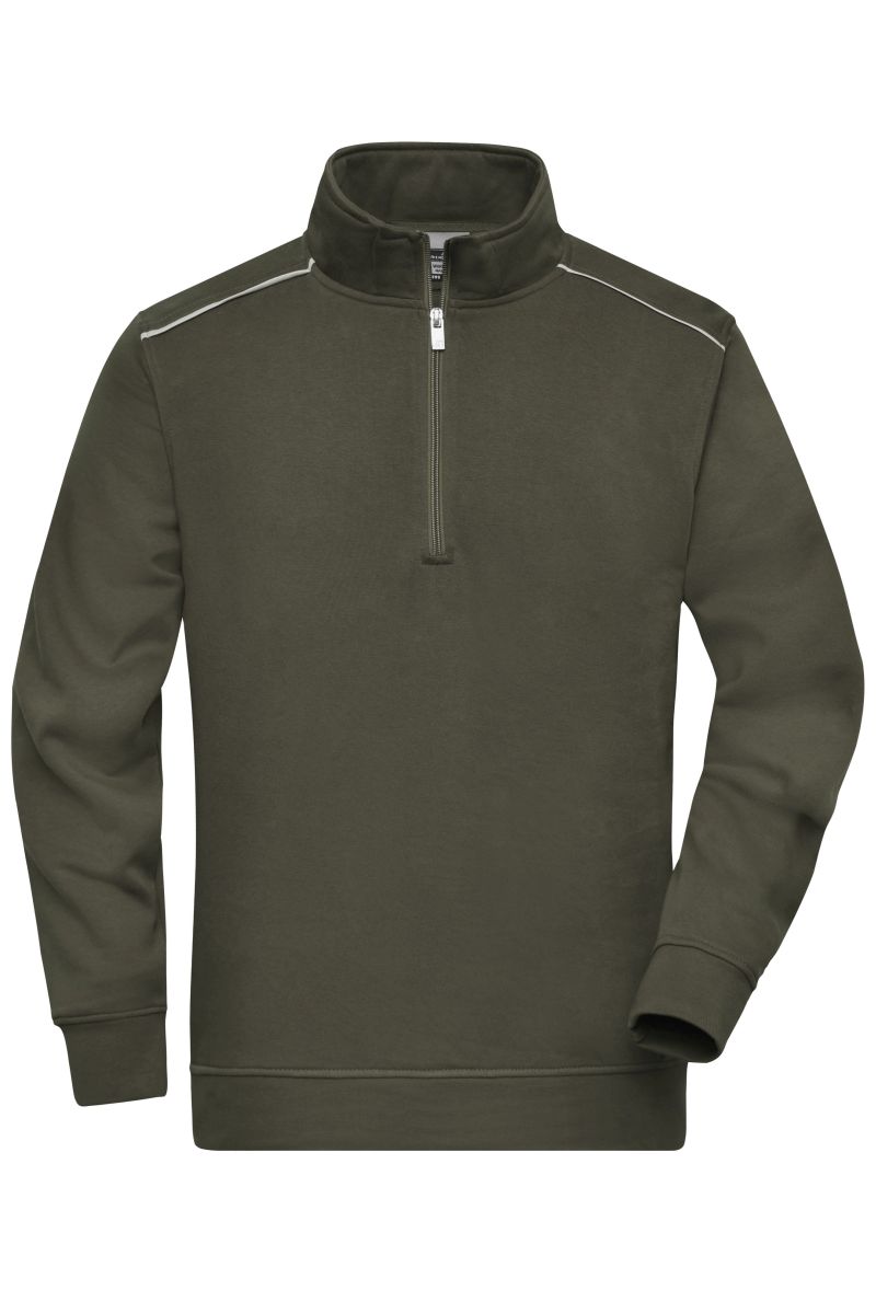 JN895 Workwear Half-Zip Sweat - SOLID - in Olive, Größe XL von James & Nicholson