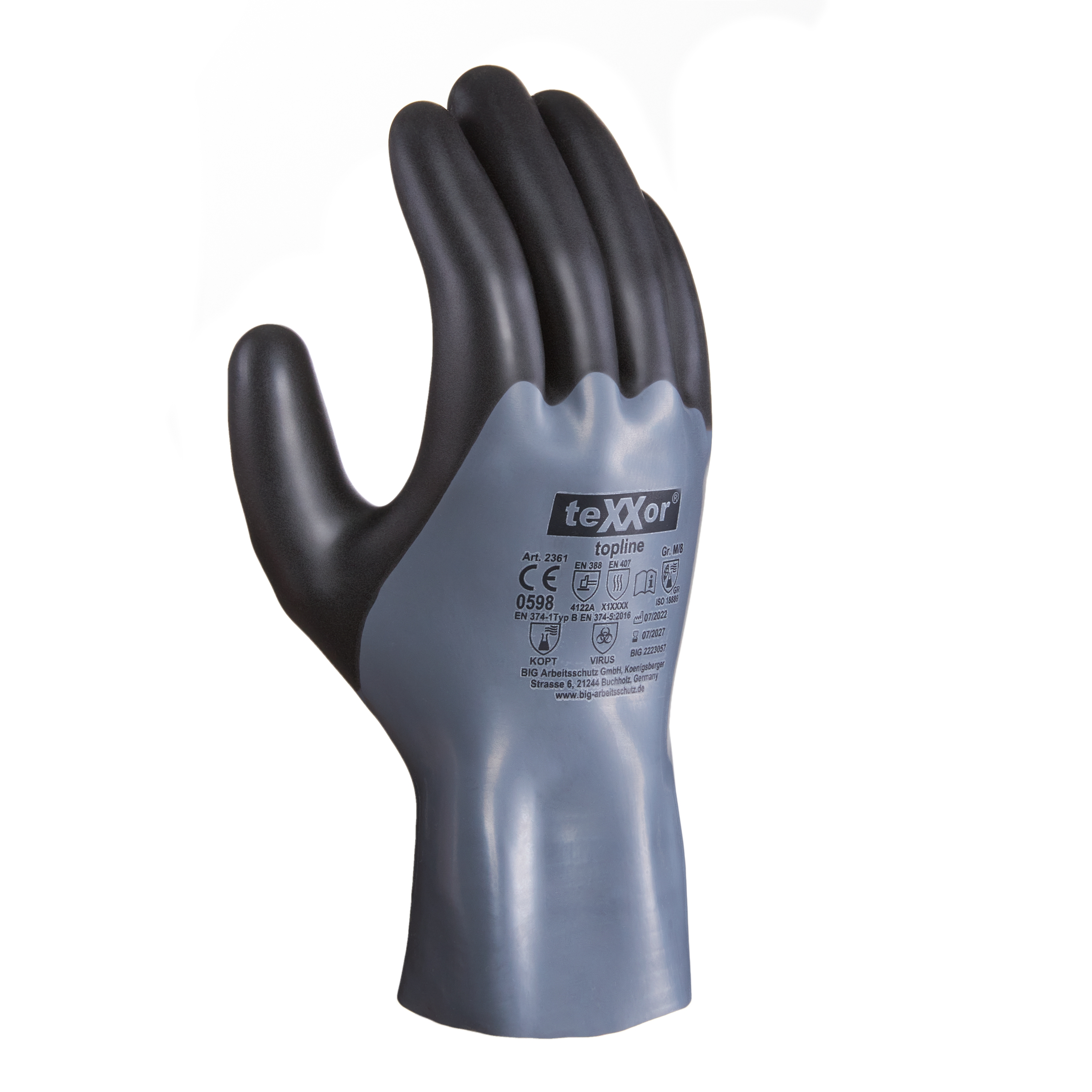 teXXor® Chemikalienschutz-Handschuhe NITRIL in Grau, Größe 8