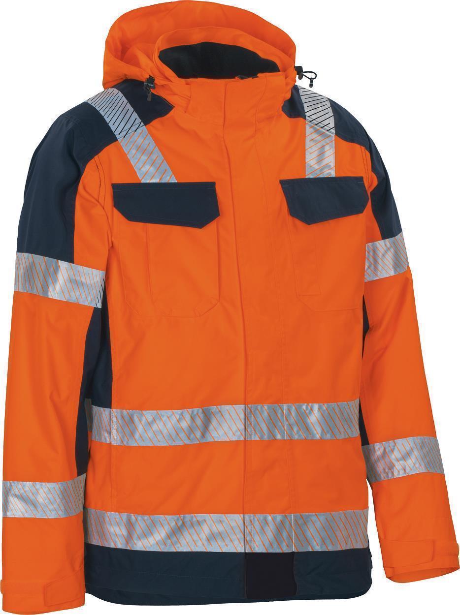 Warnschutz-Kontrast Außenjacke leuchtorange-marine in Gr. XXL von Vizwell