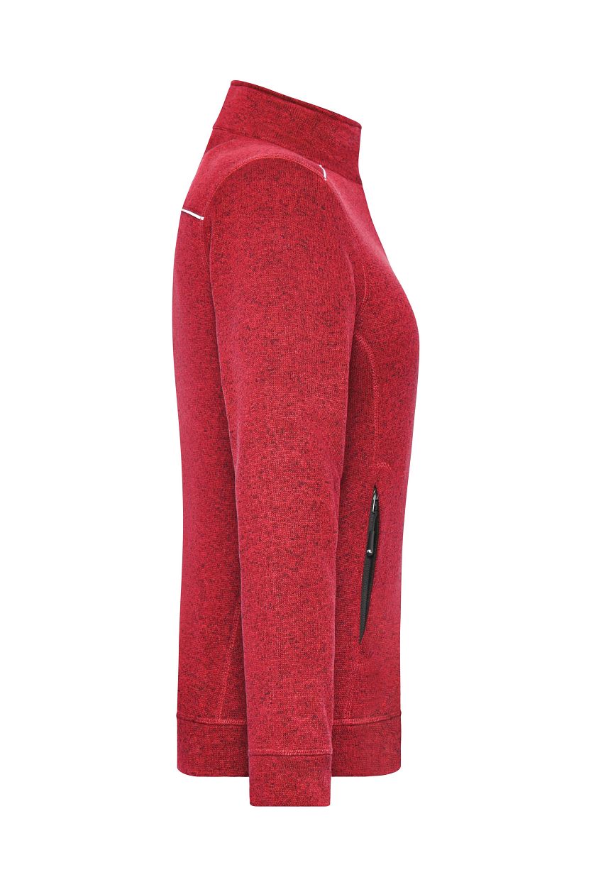 Ladies' Knitted Workwear Fleece Jacket - SOLID - "JN897" in Red-Melange/Black, Größe 4XL - Daiber