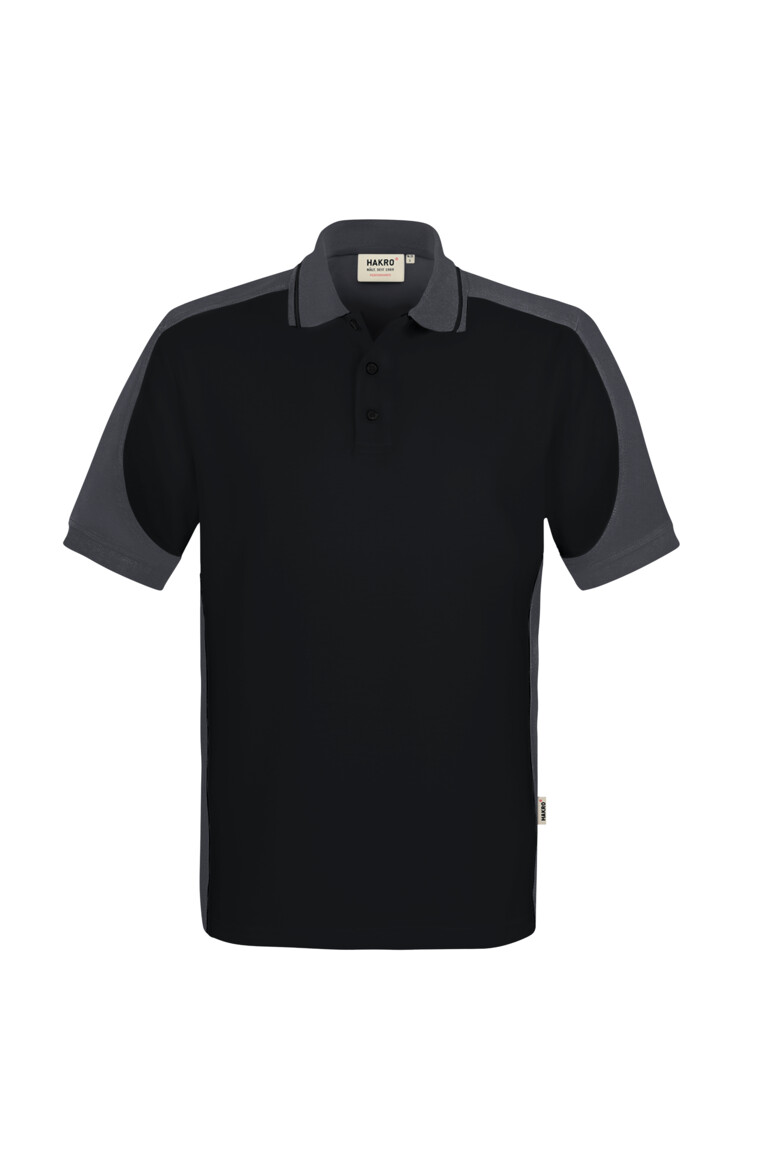 HAKRO 539 Poloshirt Contrast MIKRALINAR® ECO in Schwarz/Karbongrau, Größe 6XL
