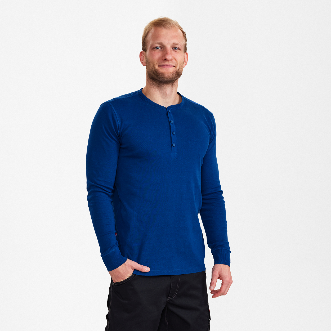 ENGEL Extend Grandad langarm-Shirt in Surfer Blue, Größe XS