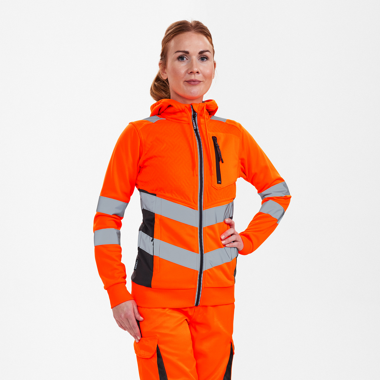 ENGEL Safety Damen Sweatcardigan in Orange/Anthrazit Grau, Größe XS