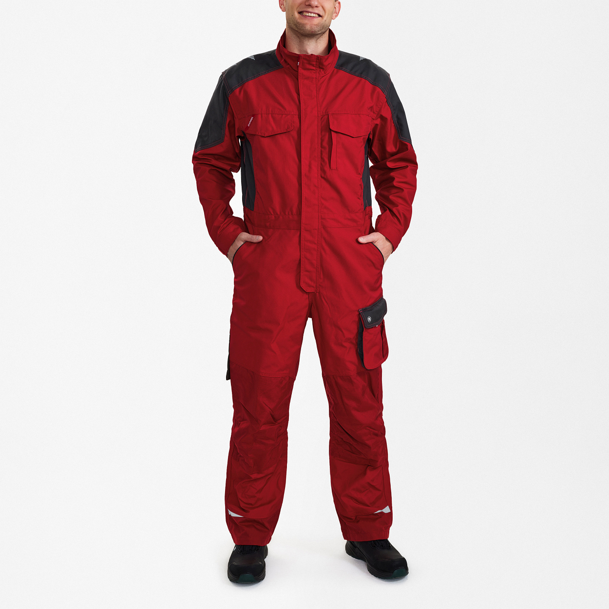 ENGEL Galaxy Overall in Tomato Red/Anthrazit Grau, Größe XS