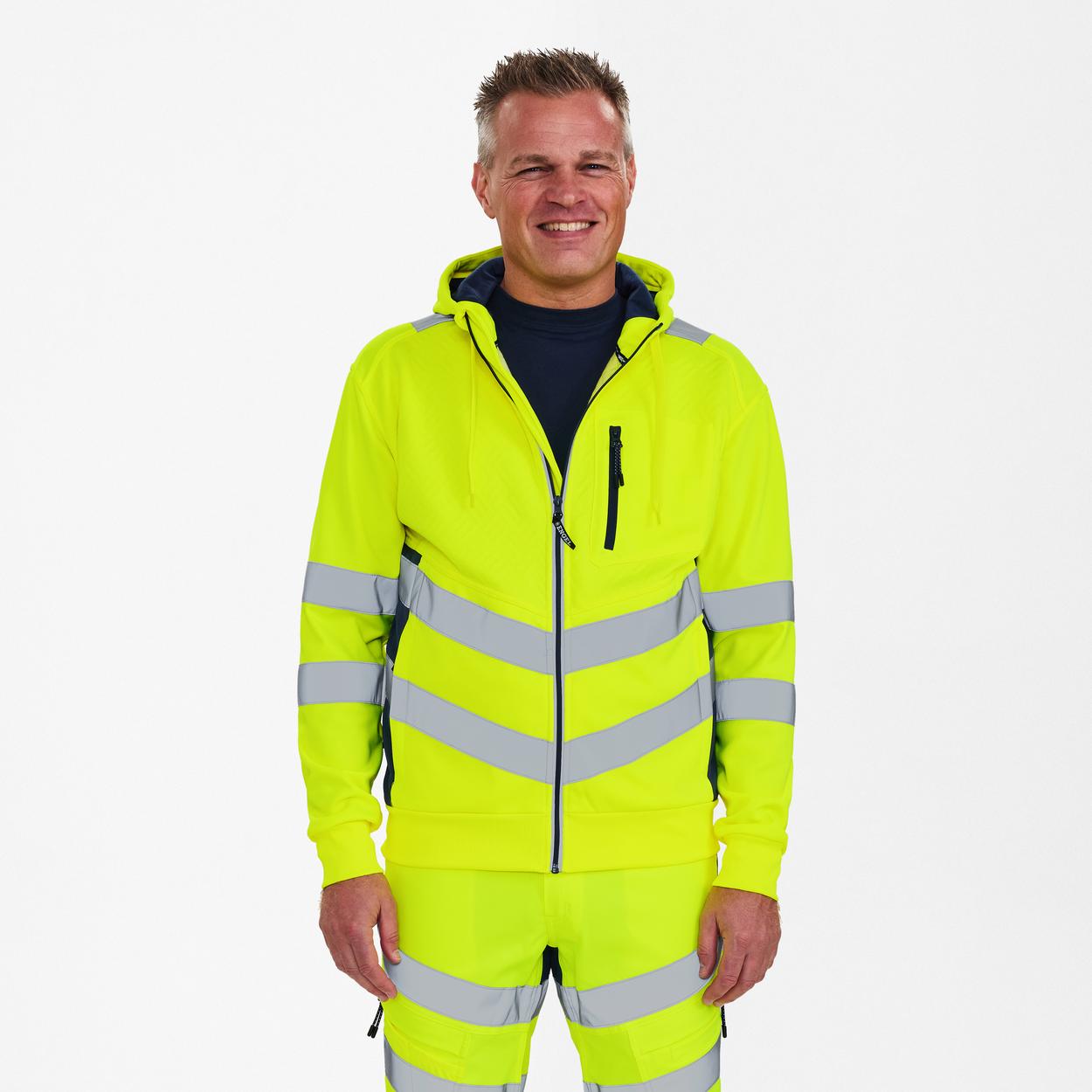 ENGEL Safety Sweatcardigan in Gelb/Blue Ink, Größe XS