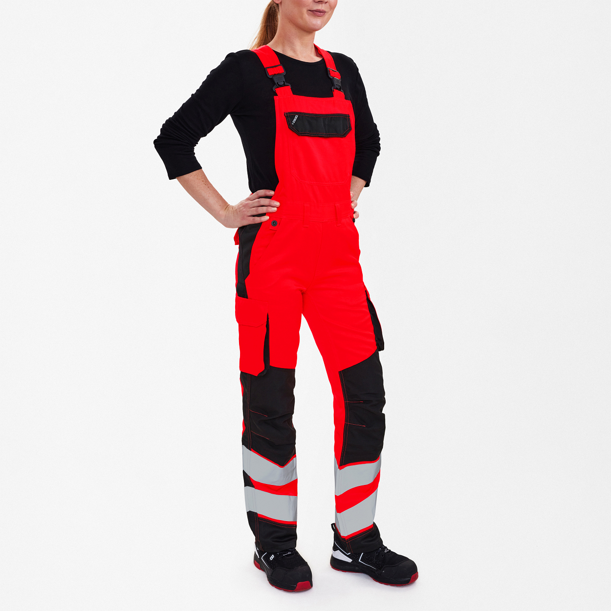 ENGEL Safety Light Damen Latzhose in Rot/Schwarz, Größe 48