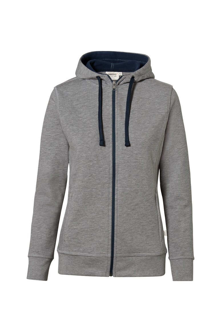 HAKRO 255 Damen Kapuzenjacke Bonded ECO in grau meliert/tinte, Größe 3XL