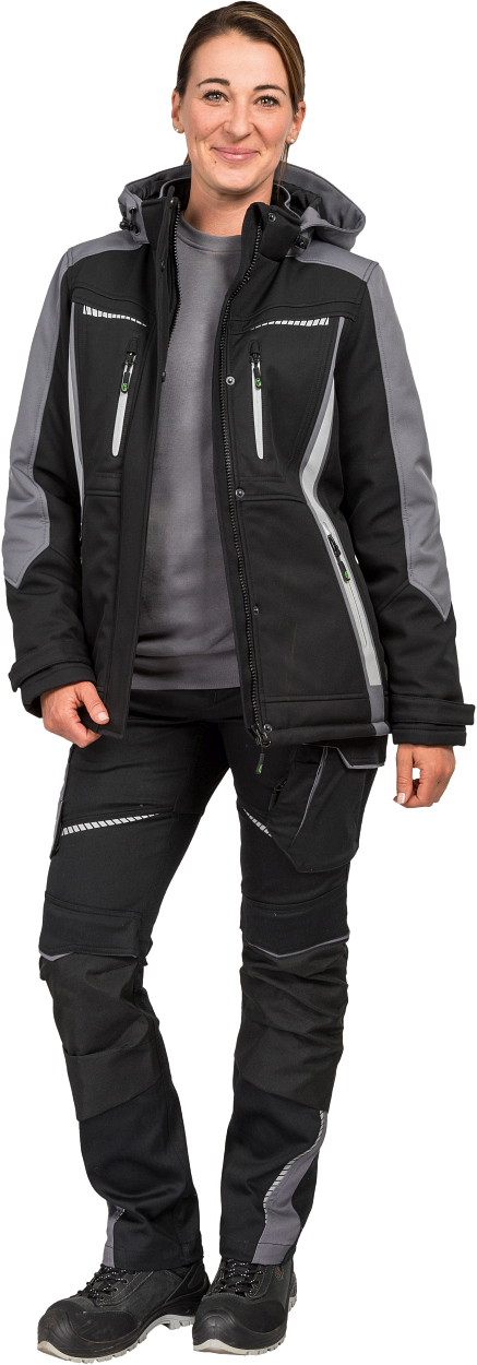 Damen Winter-Softshelljacke Schwarz/Grau FLXDI, Gr. 52 von Leibwächter