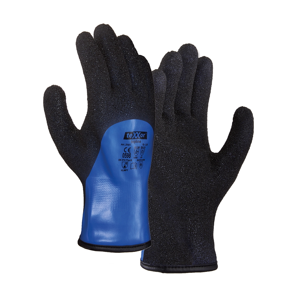 teXXor® Chemikalien-Schnittschutzhandschuhe PVC GEFÜTTERT in Blau, Größe 10