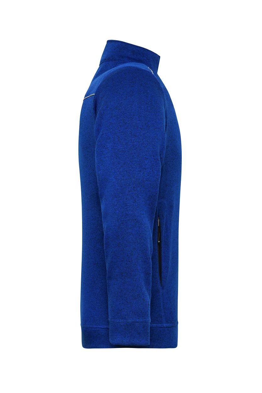 Men's Knitted Workwear Fleece Jacket - SOLID - "JN898" in Dark-Royal-Melange/Navy, Größe 6XL - Daiber