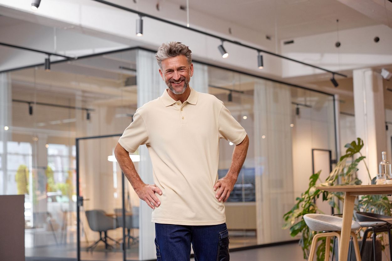 Men's ORGANIC Workwear Polo OCS Blended "JN874" in Steel-Blue, Größe 6XL - Daiber