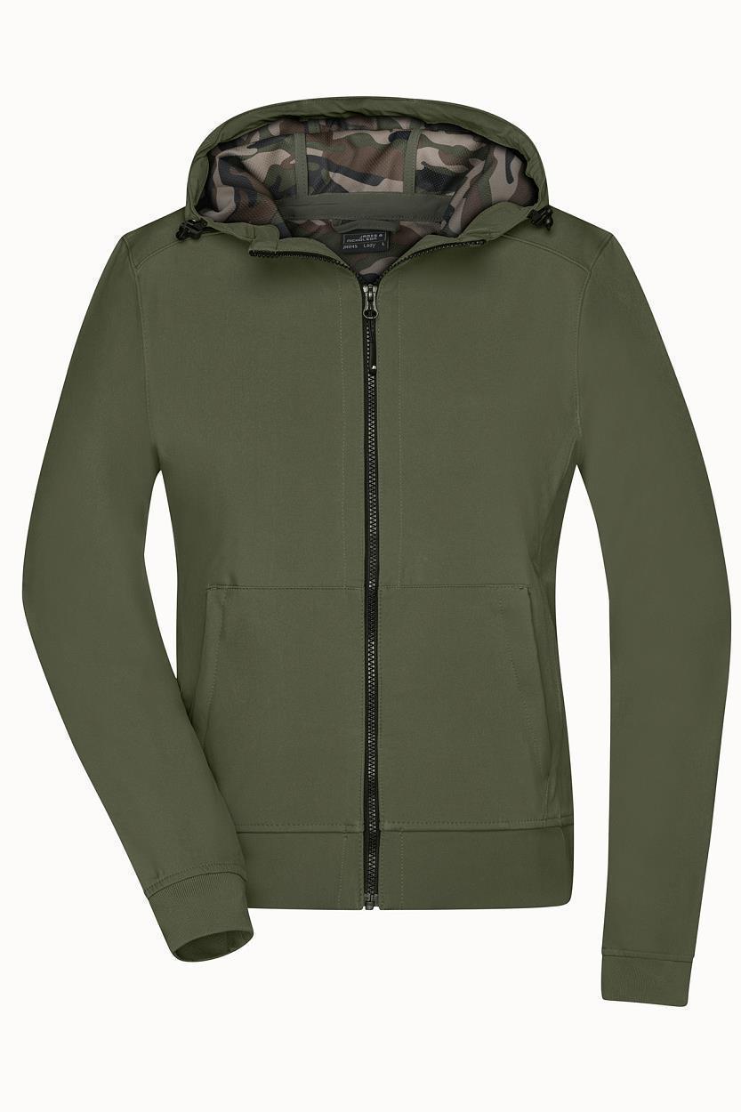 Ladies' Hooded Softshell Jacket "JN1145" in Olive/Camouflage, Größe 2XL - Daiber