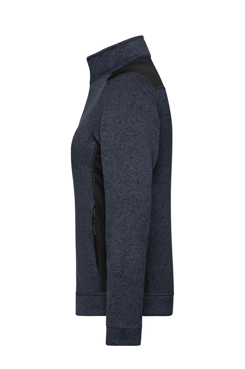Ladies' Knitted Workwear Fleece Jacket - STRONG - "JN861" in Carbon-Melange/Black, Größe 4XL - Daiber