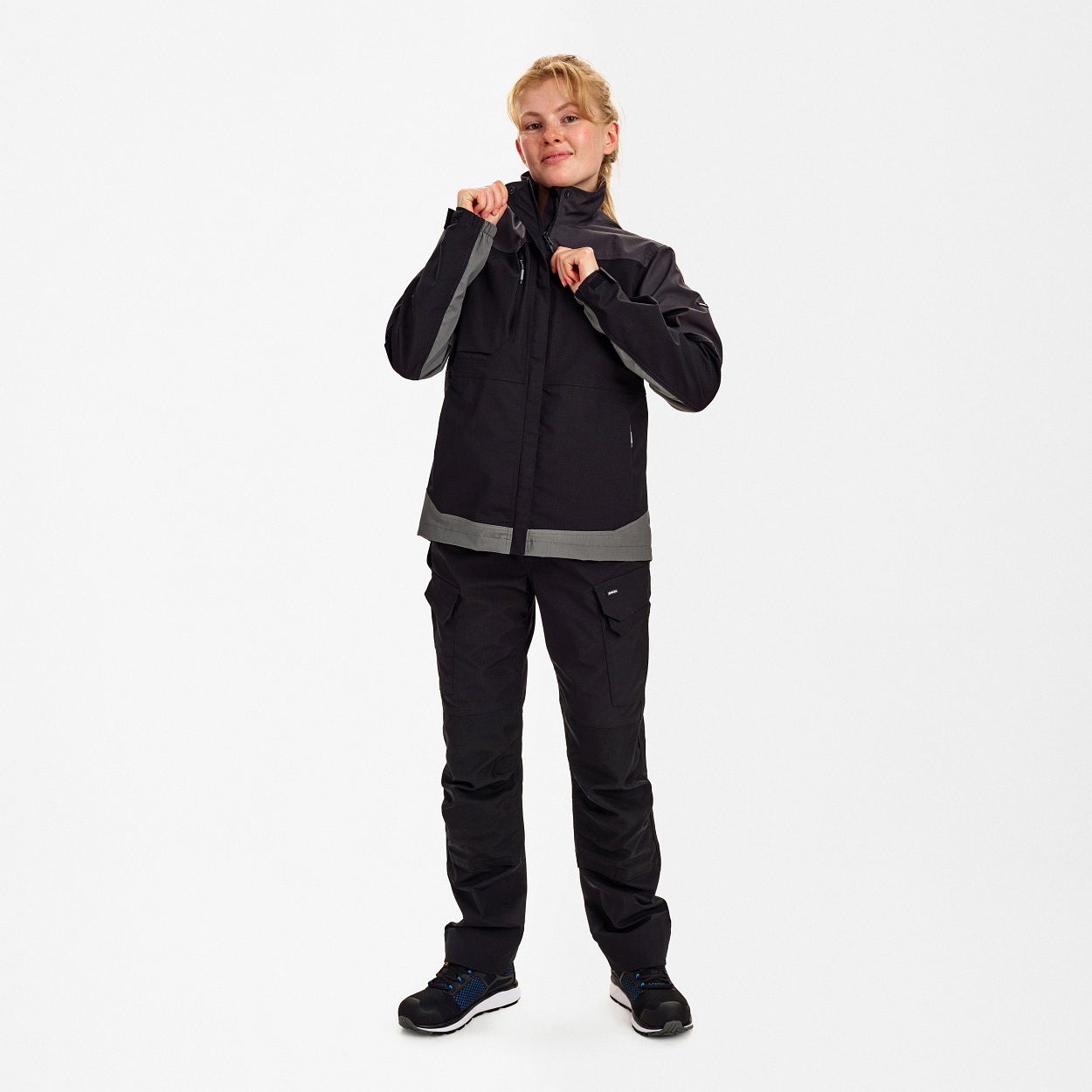 Entire Damen Arbeitsjacke mit Stretch in Schwarz/Anthrazit Grau, Größe XS