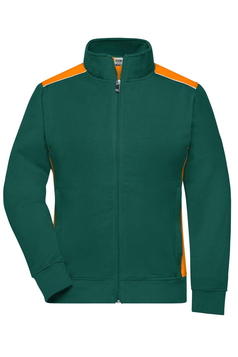 JN869 Damen Workwear Sweat Jacke - COLOR - in Dark-Green / Orange, Größe XS von James & Nicholson JN869 Damen Workwear Sweat Jacke - COLOR - in Dark-Green / Orange, Größe XS von James & Nicholson