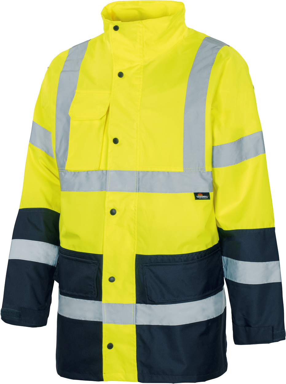 Warnschutz-Kontrast-Regenjacke leuchtgelb-marine in Gr. XXL von Vizwell