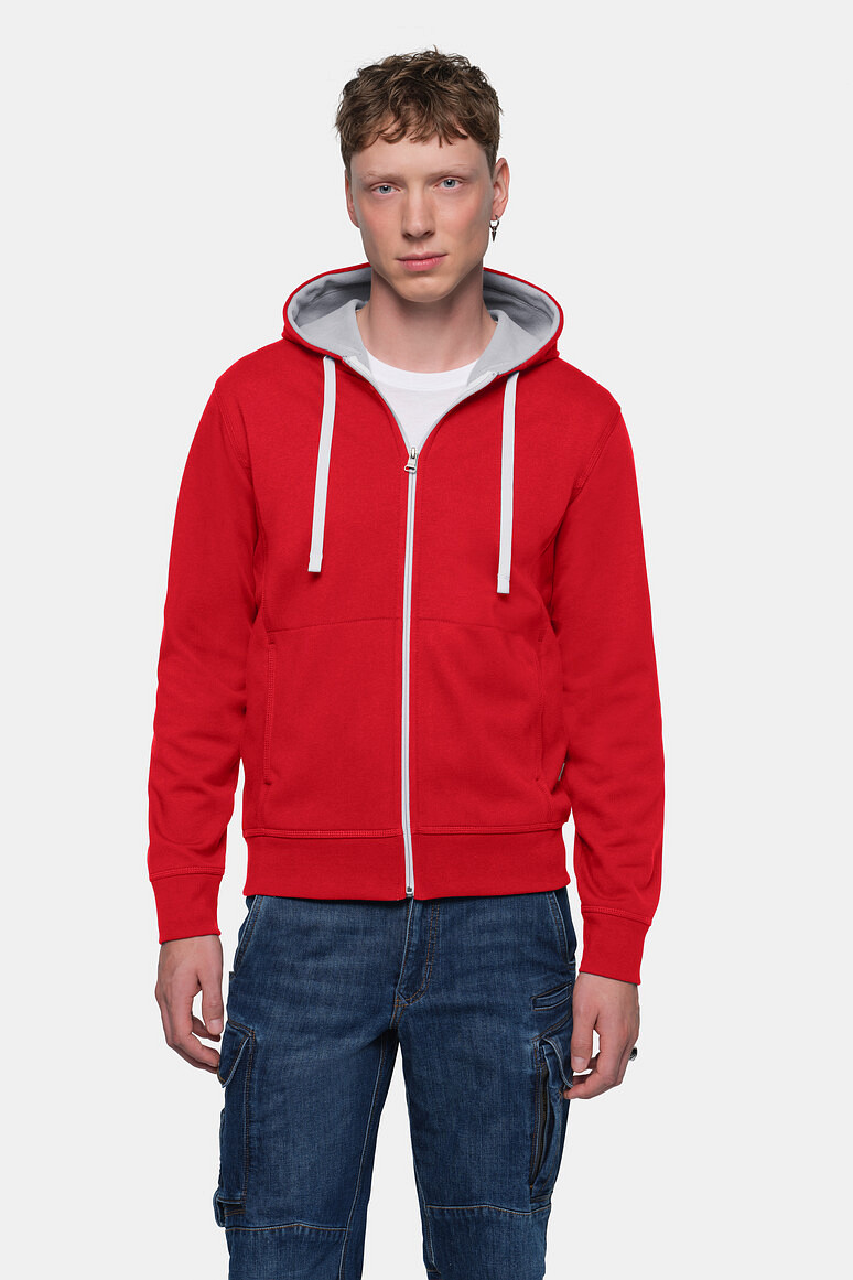 HAKRO 455 Kapuzenjacke Bonded ECO in rot/silber, Größe 3XL