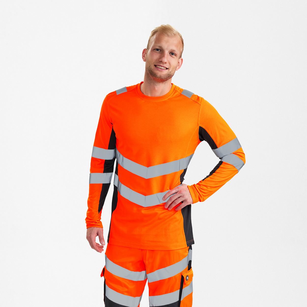 ENGEL Safety Langarm-Shirt in Orange/Anthrazit Grau, Größe XS