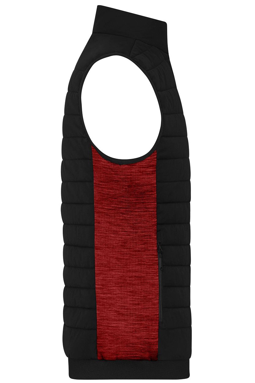 Men's Padded Hybrid Vest "JN1864" in Black/Red-Melange, Größe 6XL - Daiber