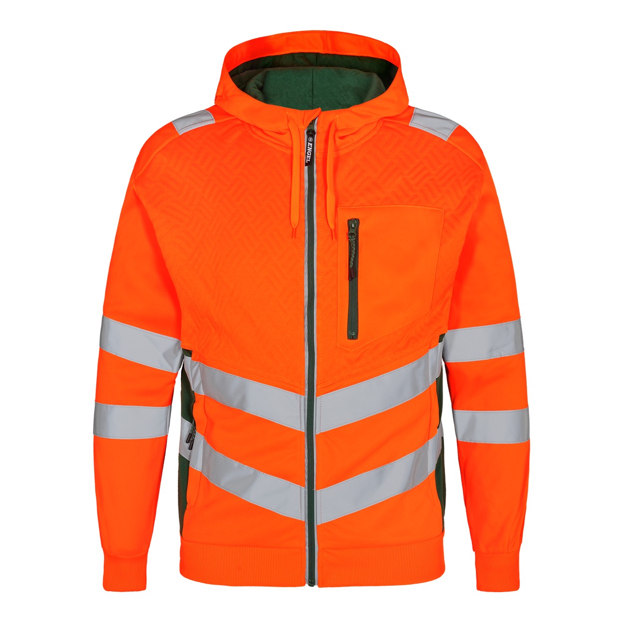 ENGEL Safety Sweatcardigan in Orange/Grün, Größe XS