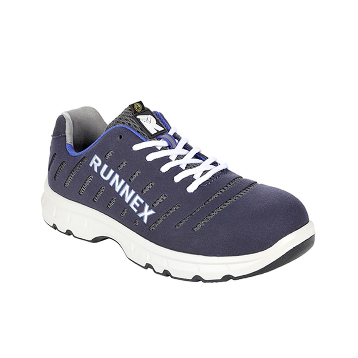 RUNNEX® S1P-ESD-Sicherheitshalbschuhe FlexStar in Blau / Weiß / Grau, Gr. 48
